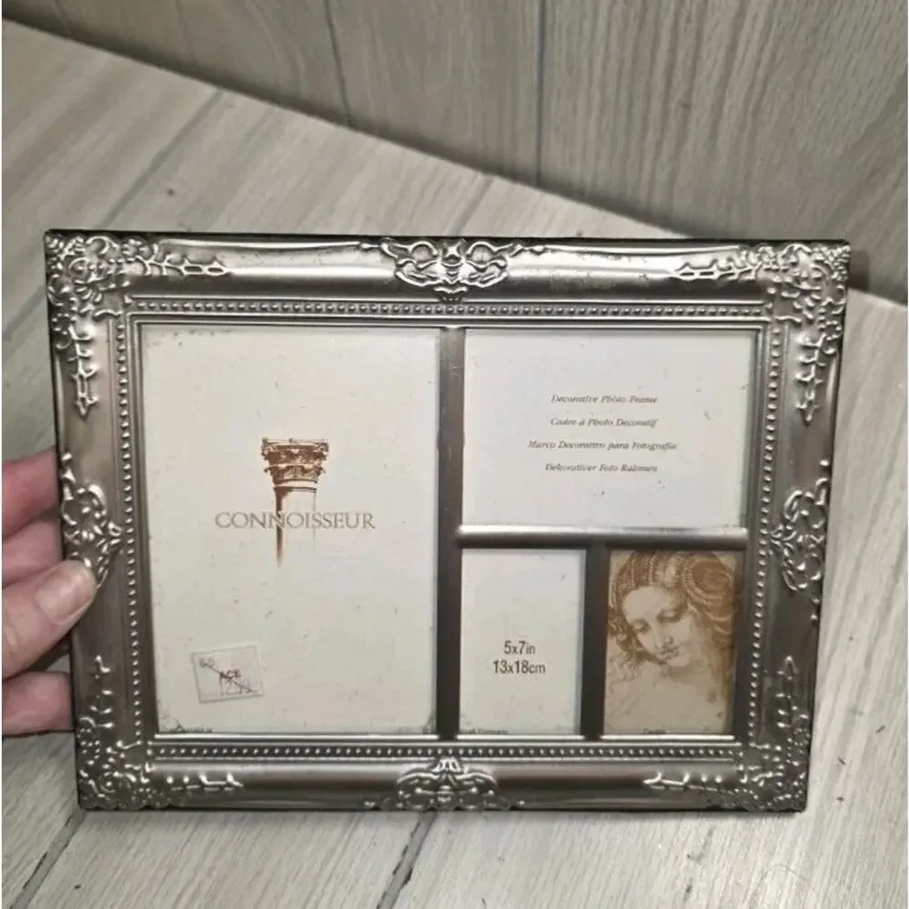Vtg Connoisseur 4 Photo Picture Frame Silver Black Velvet Easle Back Embossed